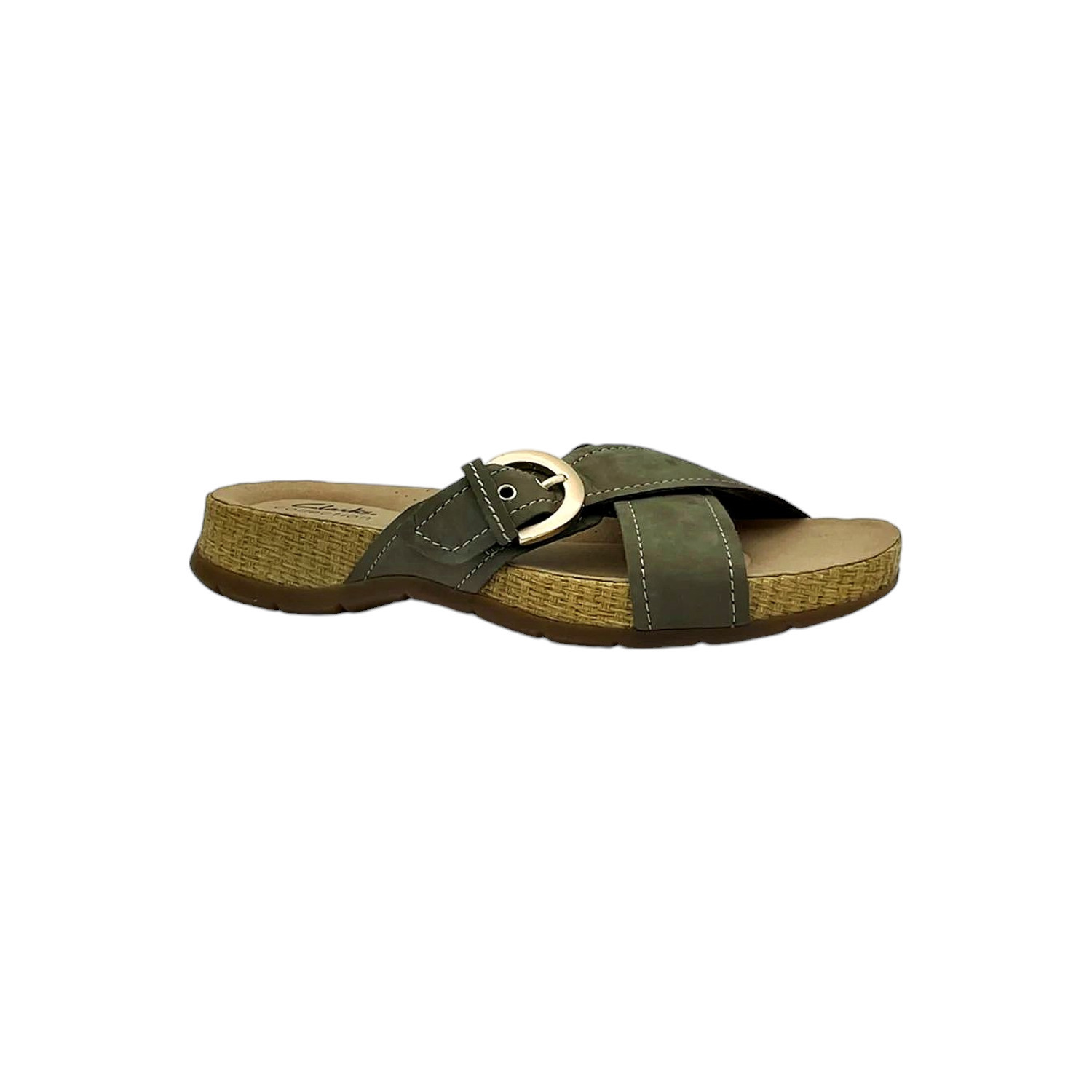 Clarks Collection Leather Slide Sandals Reileigh May Olive - Medium